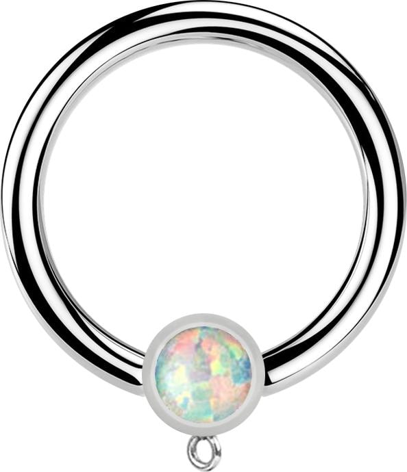 Produktbild Star Piercing Micro Closure Ring silber mit Zylinder Opal weiss Ring für Anhänger (ohne Messing, Chirurgenstahl 316L)
