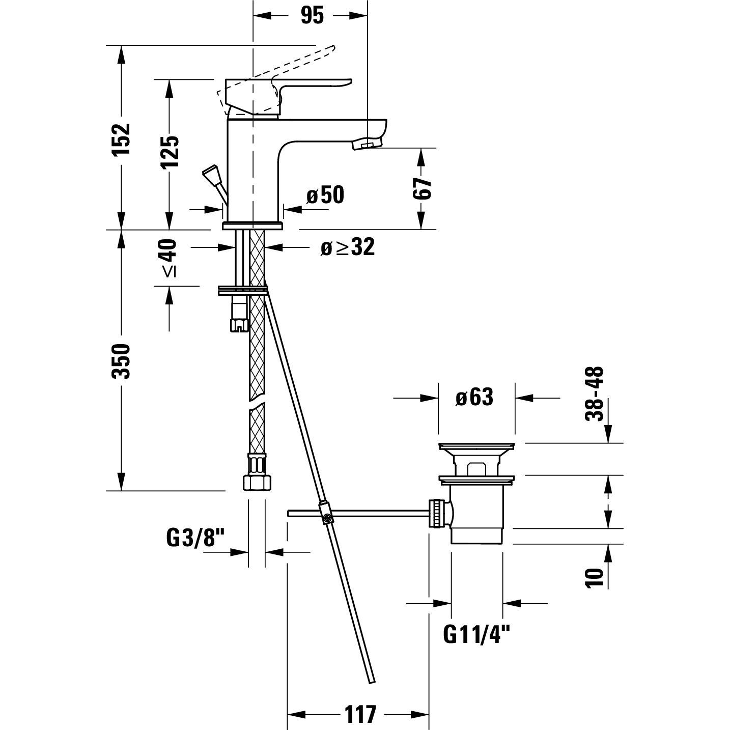 Thumbnail - Duravit, Badarmatur, D-Code Einhebel-Waschtischmischer S FreshStart und Minusflow, mit Ablaufgarnitur