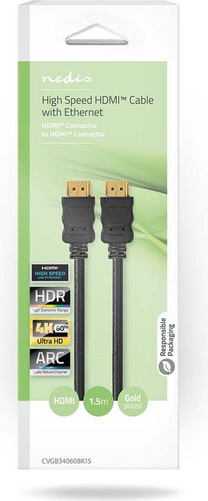 Actual product image Nedis High Speed HDMI ™ Cable with Ethernet | HDMI™ Plug | HDMI™ Plug | 4K@60Hz | ARC | 18 Gb (1.50 m)