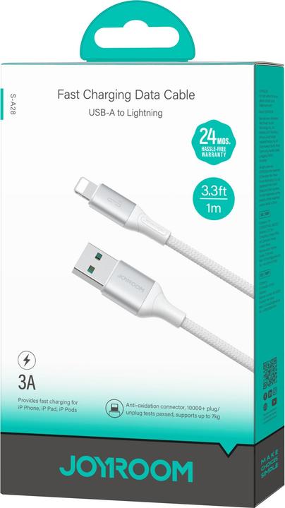 Image du produit Joyroom Flash Series Fast Charging USB-A to Lightning Cable 3A, 1m - White (1 m, 18 W)