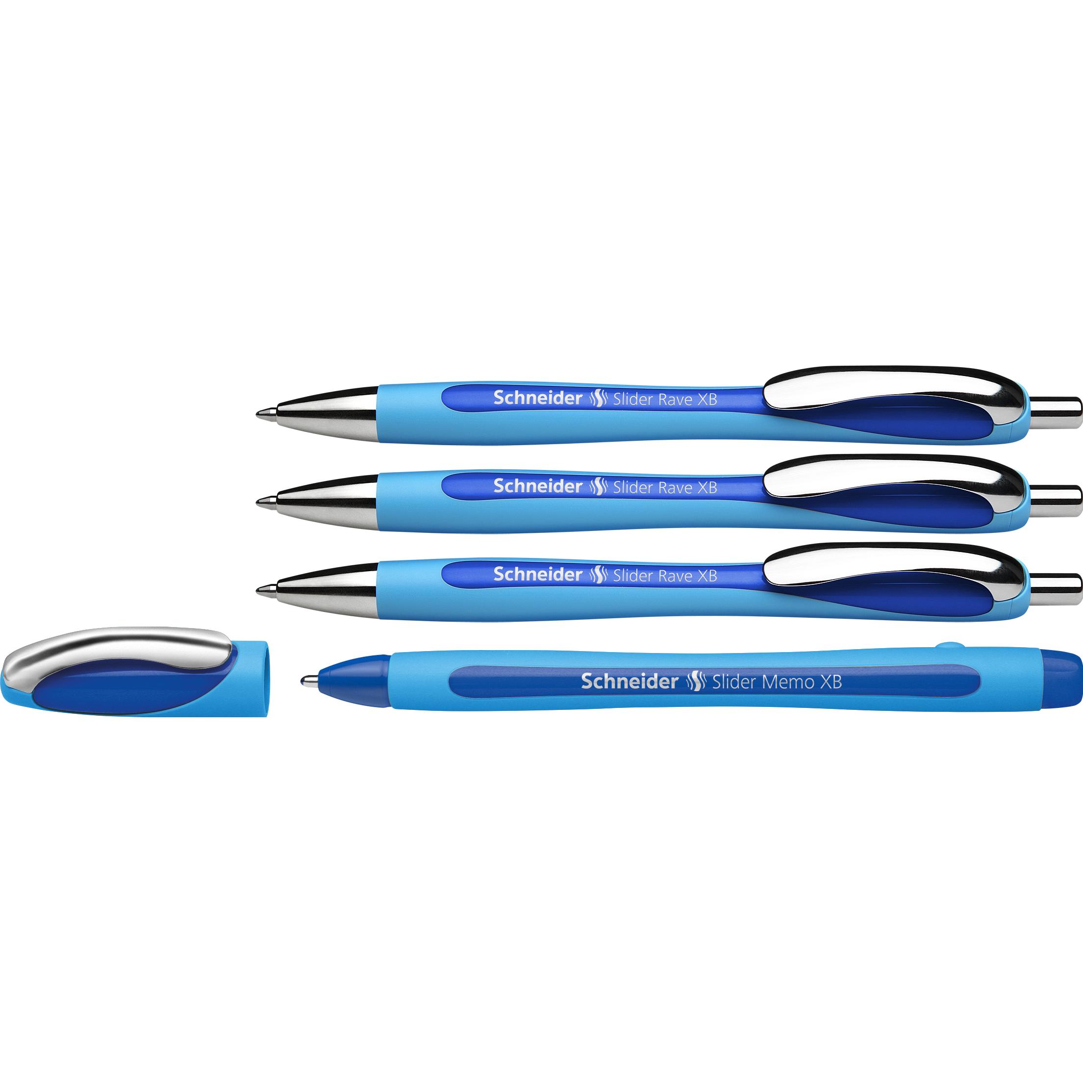 Thumbnail - Schneider, Schreibstifte, AKTION: 3 Kugelschreiber Slider Rave blau Schreibfarbe blau + GRATIS Kugelschrei (Blau, 3 x)