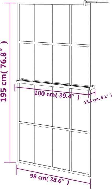 Immagine prodotto VidaXL Duschwand mit Ablage für Walk-In-Dusche Schwarz 100x195 cm ESG (100 cm, 100 cm, 195 cm)
