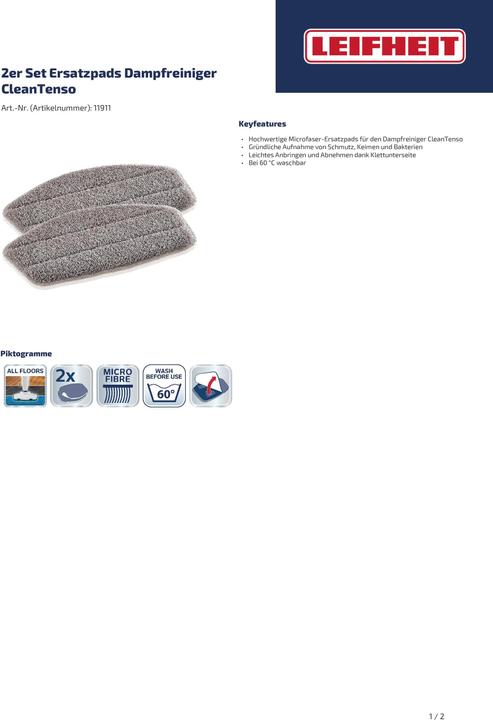 Image du produit Leifheit 2er Set Ersatzpads Dampfreiniger CleanTenso