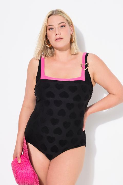 Image du produit Ulla Popken Maillot de bain à bonnets souples, matière recyclée, décolleté carré et imprimé coeurs (44)