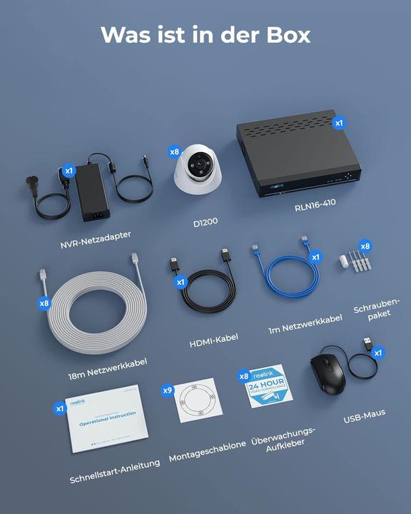Actual product image Reolink NVS16-12MD8 8K system with 8 cameras (4512 x 2512 Pixels)
