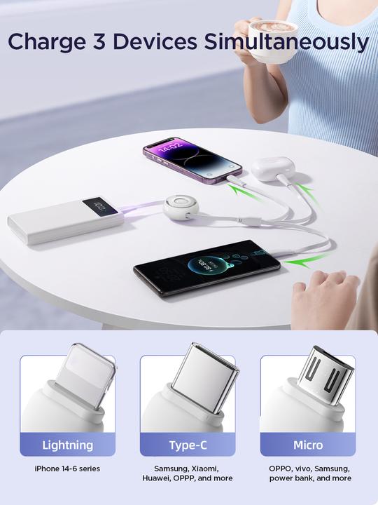 Actual product image Joyroom S-A40 Colorful Series 3in1 retractable cable USB-A to USB-C / Lightning / microUSB 1m - whit (1 m)