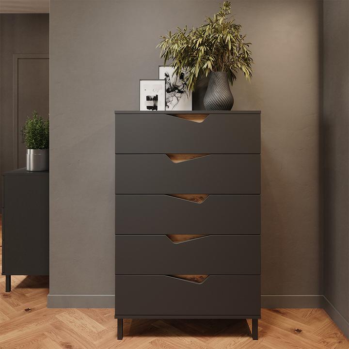 Image du produit Vicco Kommode Marelle, Anthrazit/Artisan, 76 x 120 cm mit 5 Schubladen (76 x 38 x 120 cm)