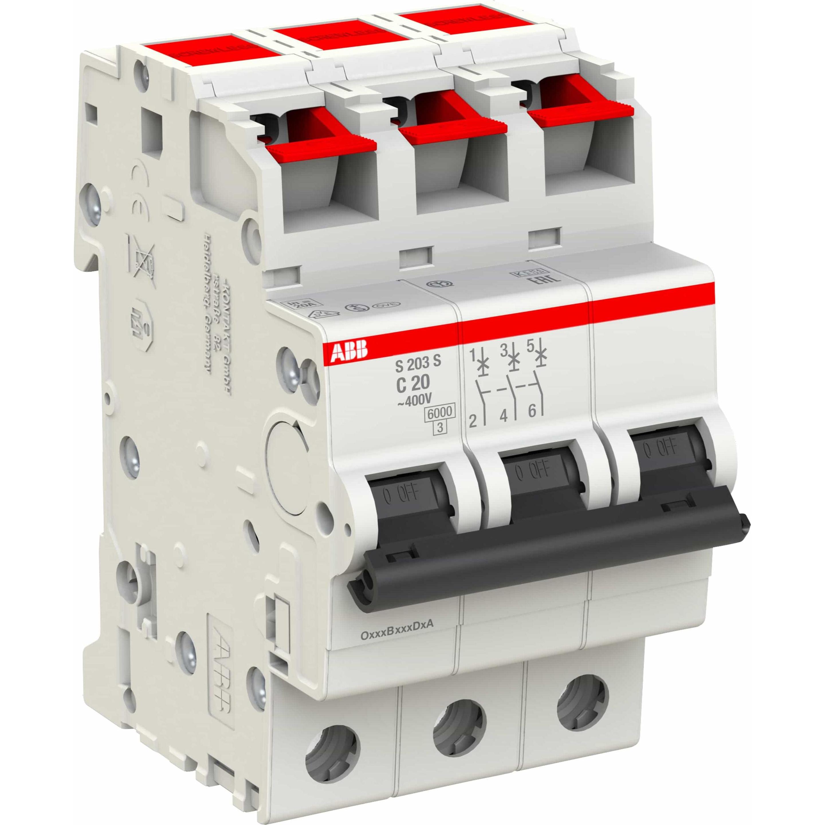 ABB, Schutzschalter, S203S-C20 Sicherungsautomat 20A 3-polig 6kA C-Charakter