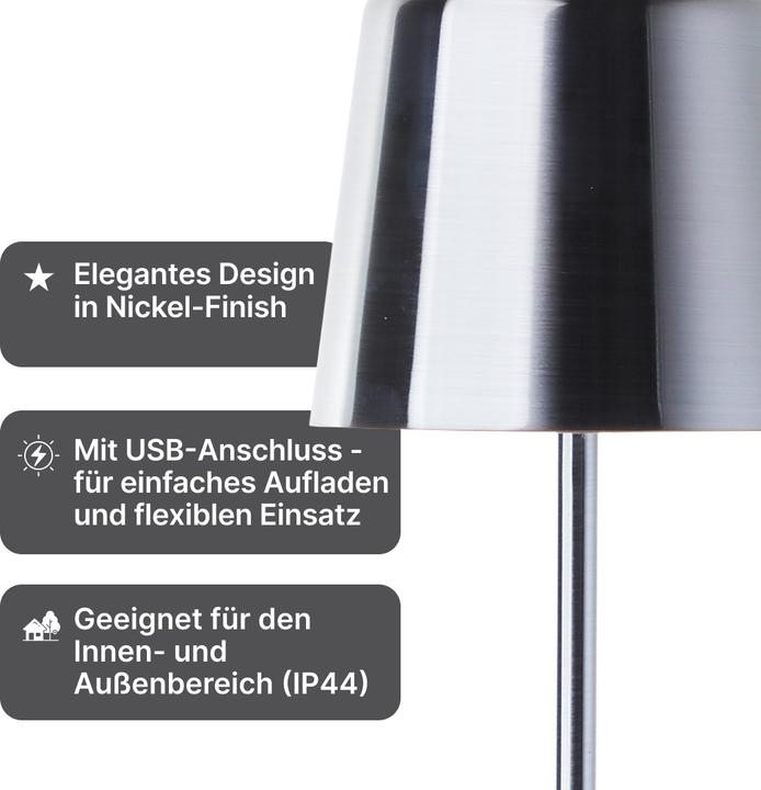 Actual product image Brilliant Rechargeable table lamp, 37cm, 300 lm, 3000-6500 K, dimmable, brushed aluminium (300 lm)