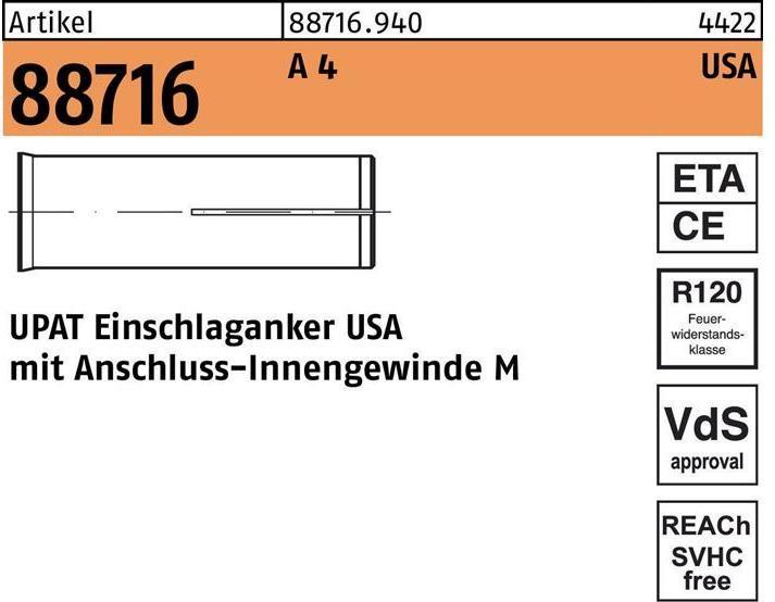 Produktbild Upat Einschlaganker R 88716 USA M 8 A 4 (100 Stk.)