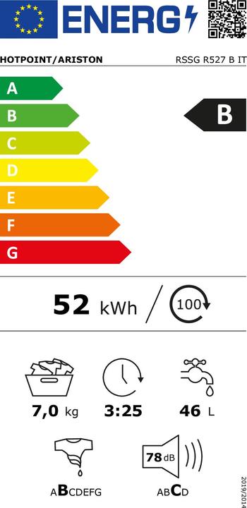 Energie-Label Hotpoint RSSG R527 B DE Frontlader-Waschmaschine 7 kg 1200 U/min Weiss (7 kg, Links)