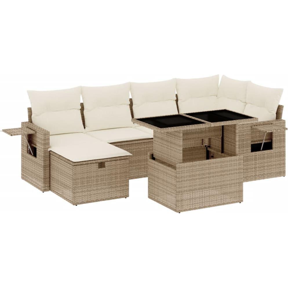 VidaXL, Gartenlounge, Gartenmöbel Sofa Garnitur Lounge Sitzgruppe 7-tlg. Beige Poly Rattan