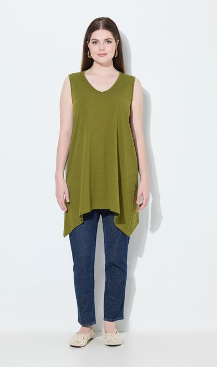 Immagine prodotto Ulla Popken Top dal taglio lungo e svasato in cotone biologico con orlo a punte e scollo a V (54)