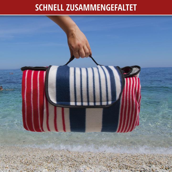 Image du produit Walser Couverture de voyage avec dos en aluminium rouge/bleu rayé 200 x 200 cm