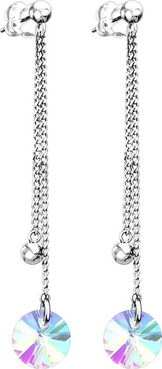 Actual product image Star Piercing Stud earrings silver with ball free falling chains with ball and crystal round (without brass, Surgical steel 316L)