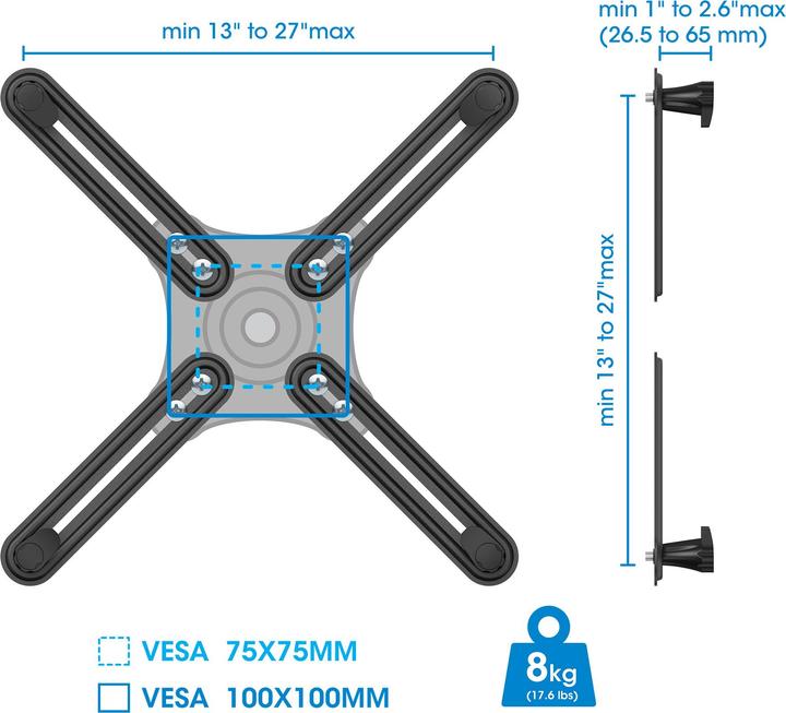Image du produit Manhattan Kit d'adaptateurs VESA Pour les moniteurs sans trous VESA (Mur, 27.01", 8 kg)