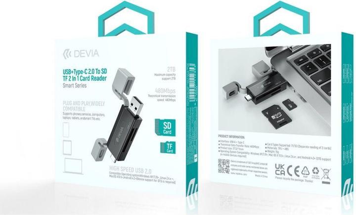 Actual product image Devia card reader 2in1 EL239 USB/USB-C 2.0 black (USB 2.0)
