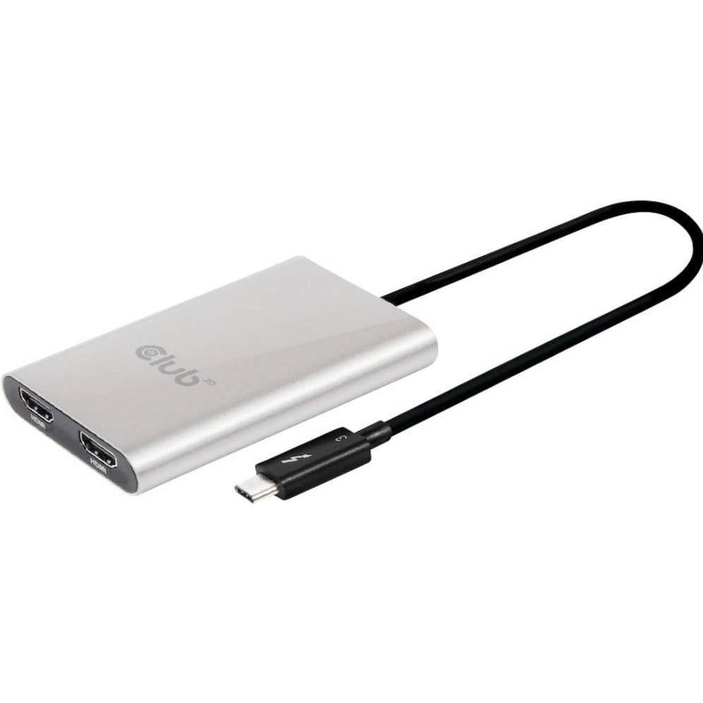 Club 3D Thunderbolt 3 su doppio HDMI 2.0 (HDMI, 20 cm), Adattatore dati + video, Argento