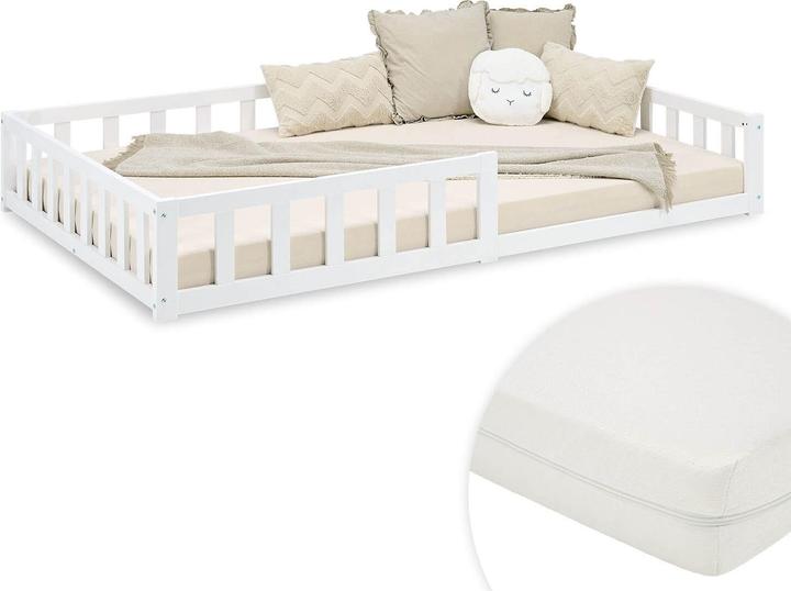 Homestyle4u Kinderbett mit Matratze & Lattenrost Rausfallschutz (120 x 200 cm)