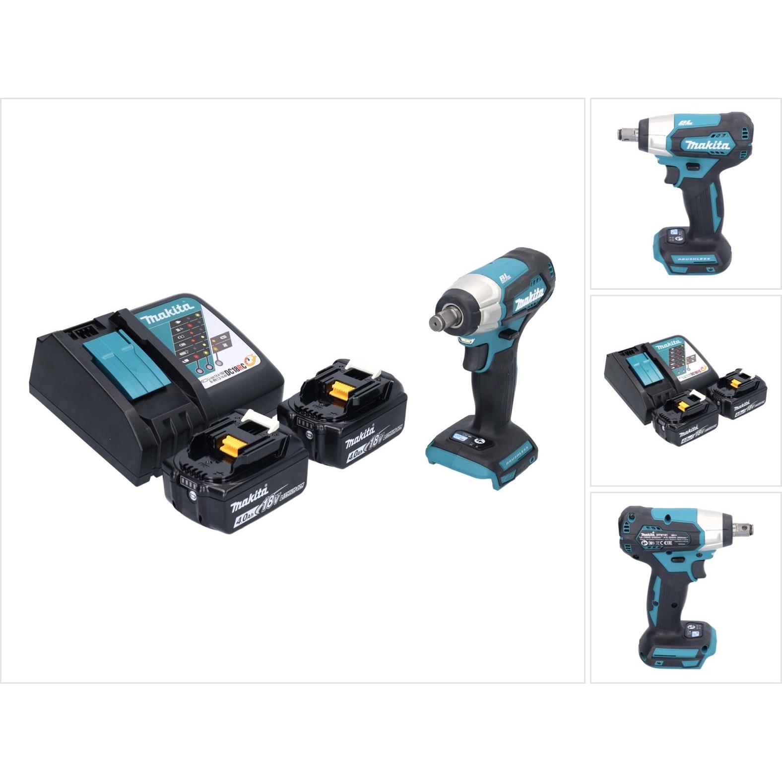 Makita, Bohrmaschine + Akkuschrauber, DTW 181 RM Akku Schlagschrauber 18 V 210 Nm 1/2" Brushless + 2x Akku 4,0 Ah + Lade...