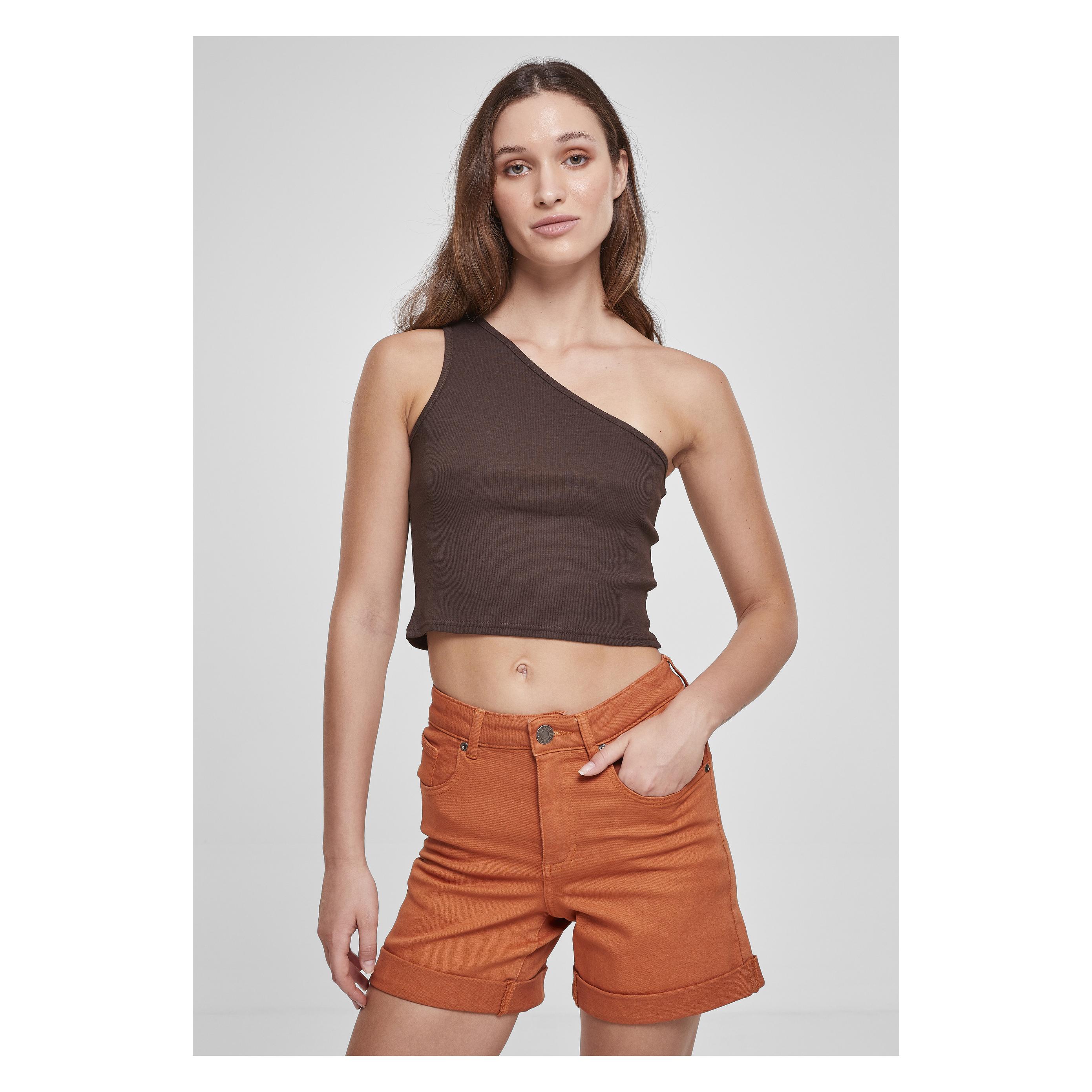 Urban Classics, Damen, Shirts, Ladies Cropped Asymmetric Top - 4710, Braun, (Xl)
