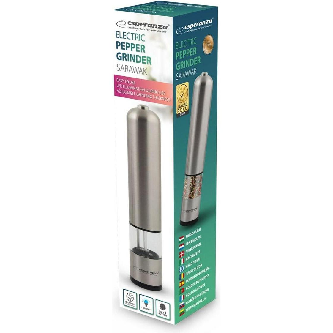 Thumbnail - Esperanza EKP002 Stahl-Pfeffermühle, Pfeffermühle + Salzmühle, Silber