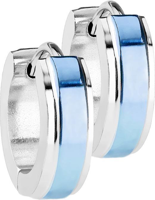 Image du produit Hollywood Body Jewelry Boucles d'oreilles à clapet argenté avec bande bleue fine (sans laiton, Acier chirurgical 316L)