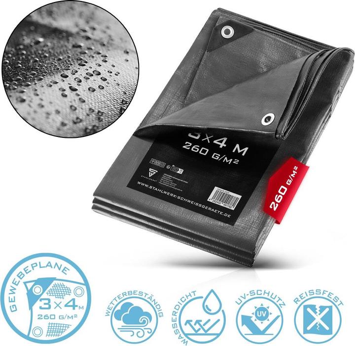 Produktbild Stahlwerk Abdeckplane mit Ösen 3 x 4 m 260 g/mÂ² wasserdichte Schutzplane (300 x 400 cm)