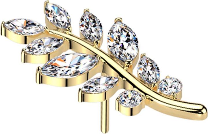 Actual product image Star Piercing Threadless Olivenblatt vergoldet Kristalle silber (without brass, Titanium)