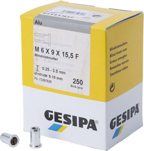 Actual product image Gesipa Blind rivet nuts M6 9x15,5 Alu