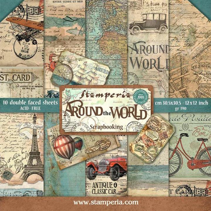 Stamperia Bloc de scrapbooking "Around the World", 10 feuilles, 30,5 x 30,5 cm (190 g/m², 10 x)