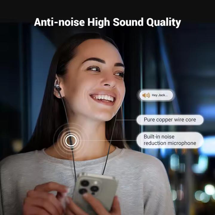 Actual product image Ugreen EP105 wired in-ear headphones, USB-C, 1.2m (black) (Cable)