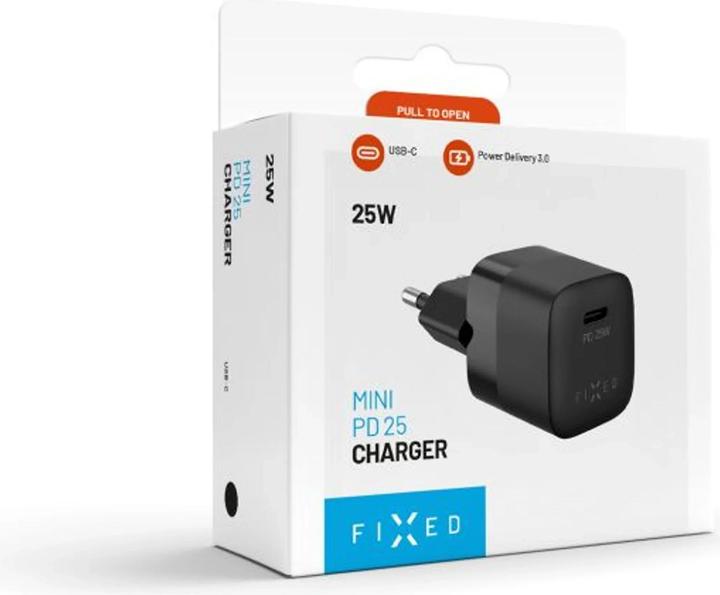 Image du produit Fixed Mini chargeur secteur 25W avec sortie USB-C et prise en charge PD noir (25 W, 1 portion)