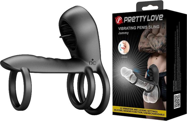 Actual product image Baile Pretty Love - Jammy Penis Sling 12 Vibration And Lick Settings Rechargeable Silicone