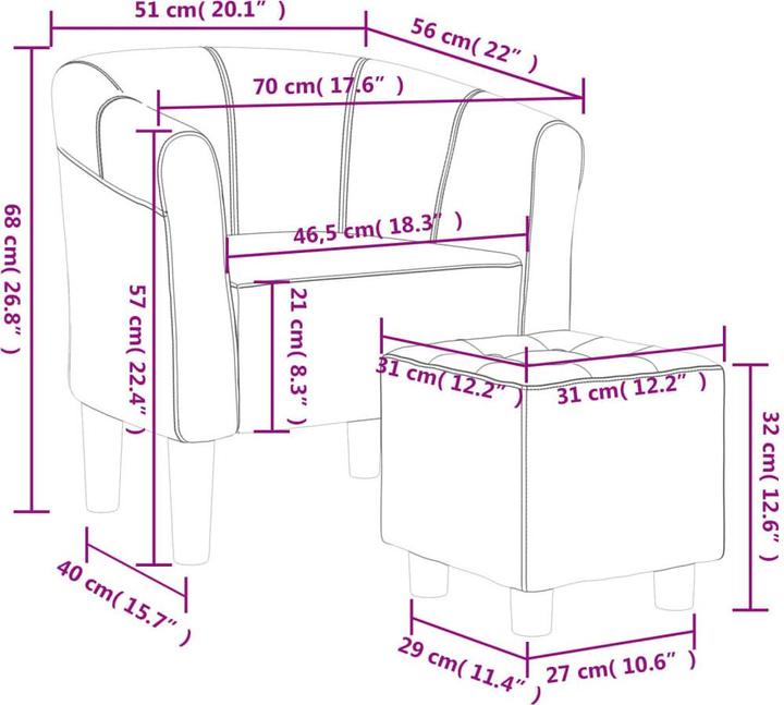 Produktbild vidaXL Clubsessel mit Fusshocker Rosa Samt,Farbe: Rosa,Material