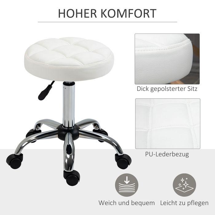 Produktbild Swisshandel24 Drehhocker, Salonhocker, höhenverstellbar, Kunstleder, Steppdesign, Ø35,5x48-63cm, Weiss/Silber