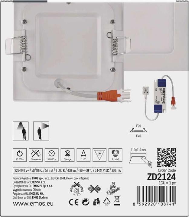 Produktbild Emos LED-Einbauleuchte NEXXO, quadratisch, weiss, 7W, warmweiss (450 lm)