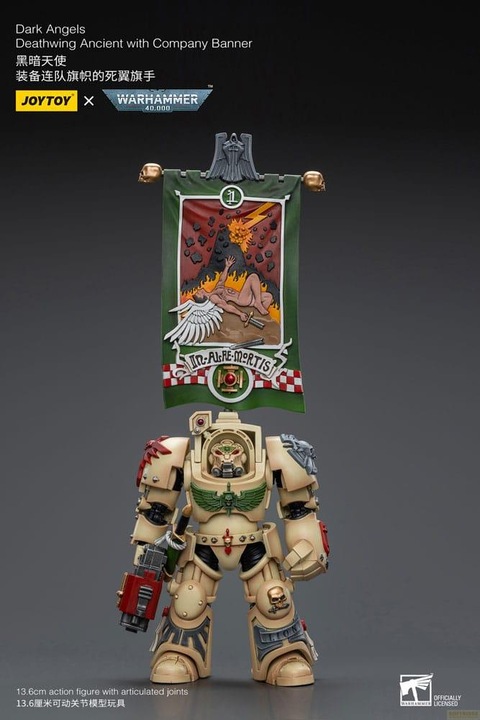 Actual product image Joy Toy Warhammer 40k Action Figure 1/18 Dark Angels Deathwing Ancient with Company Banner 12 cm