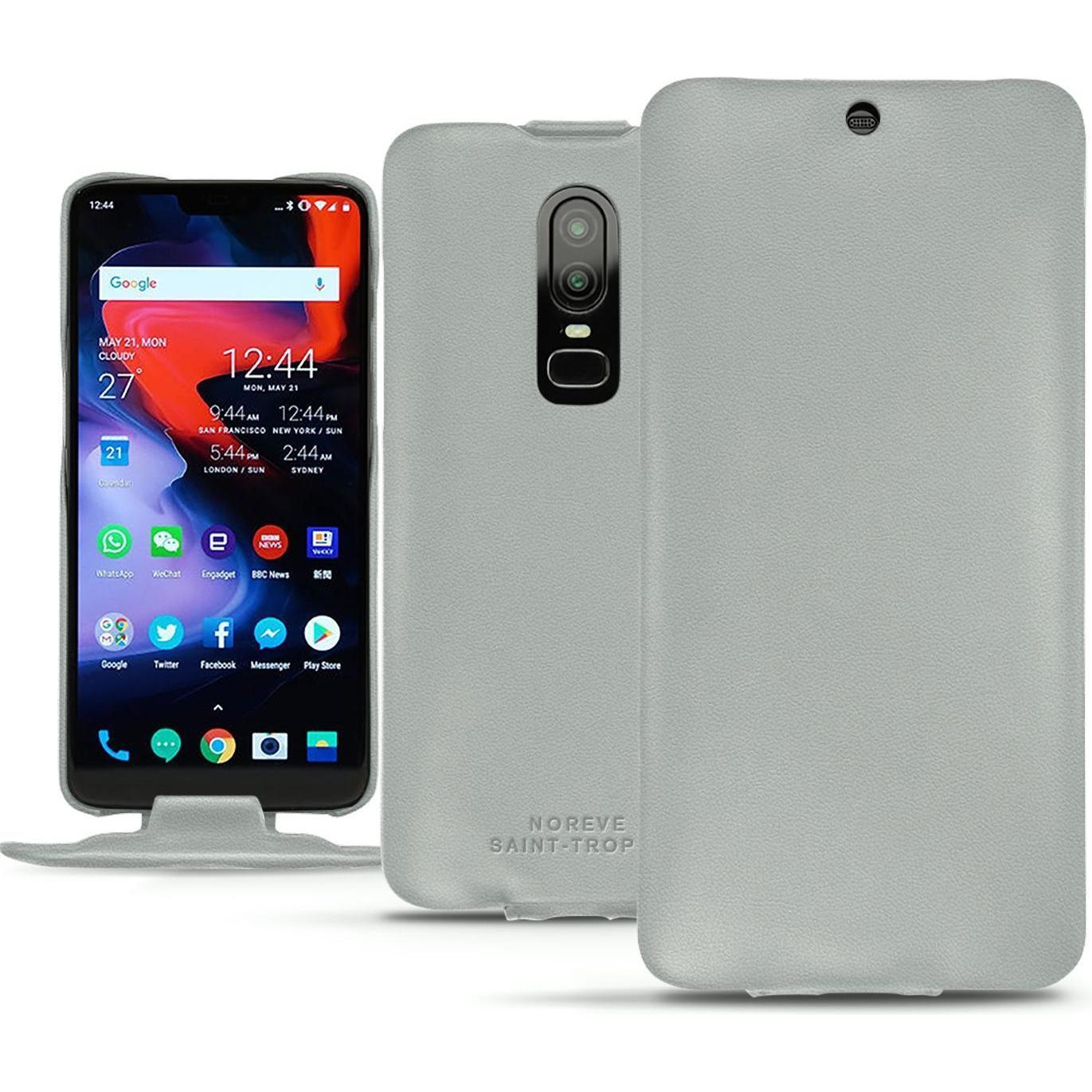 Noreve Lederschutzhülle vertikal (OnePlus 6), Smartphone Hülle, Grau