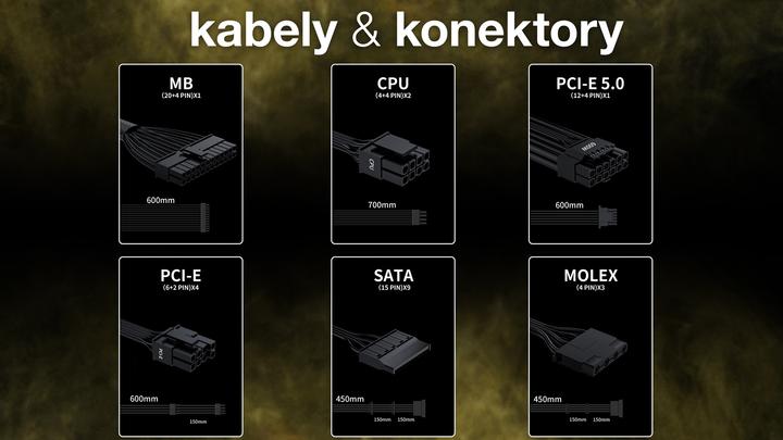 Immagine prodotto Evolveo G1000 PCIe 5.0, zdroj 1000W, ATX 3.0, 80+ GOLD, 90% účinnost, aPFC, 140mm ventilátor, retai (1000 W)