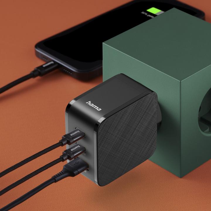 Actual product image Hama Schnellladegerät, 2x USB-C, 1x USB-A, PD, 65 W, Schwarz (65 W, 3 ports)