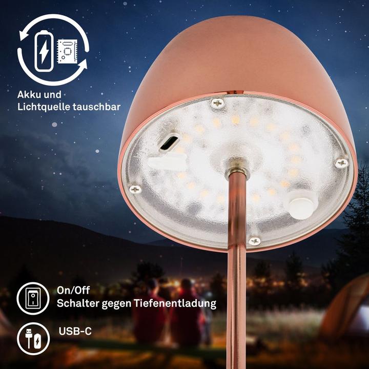 Actual product image Briloner Rechargeable LED table lamp - mini, touch, glossy copper (150 lm)