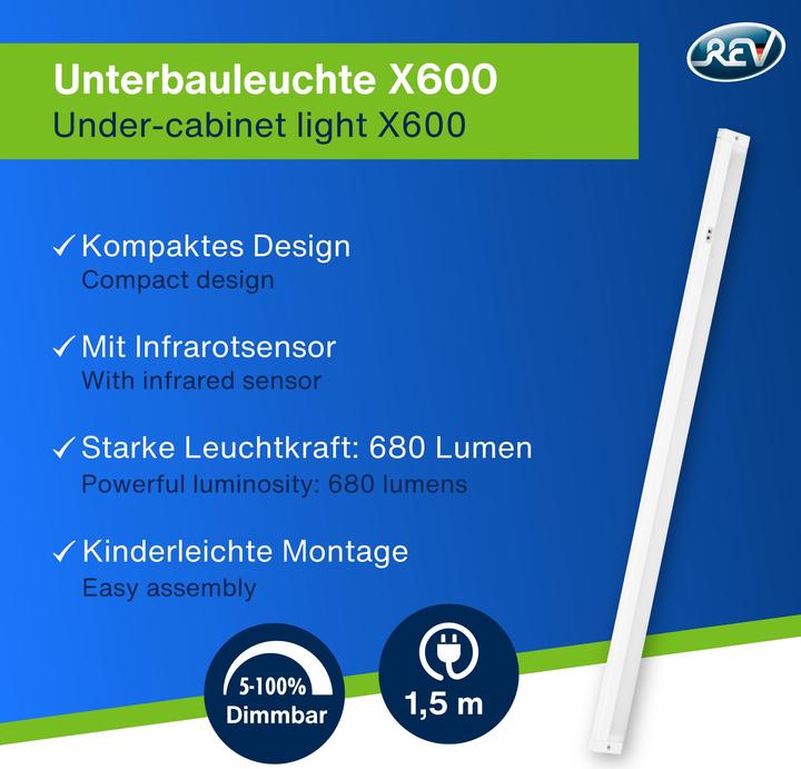 Produktbild REV LED-Unterbauleuchte, 8W, 3000K, 680lm, warmweiss, IP20, 60 cm (680 lm)