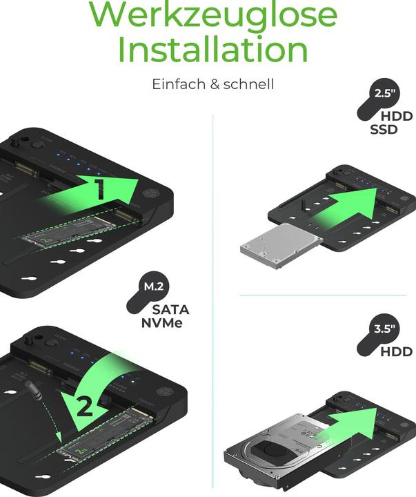 Actual product image Icy Box Cloning and docking station for 2 M.2 NVMe SSDs and HDDs, IB-2913MCL-C31