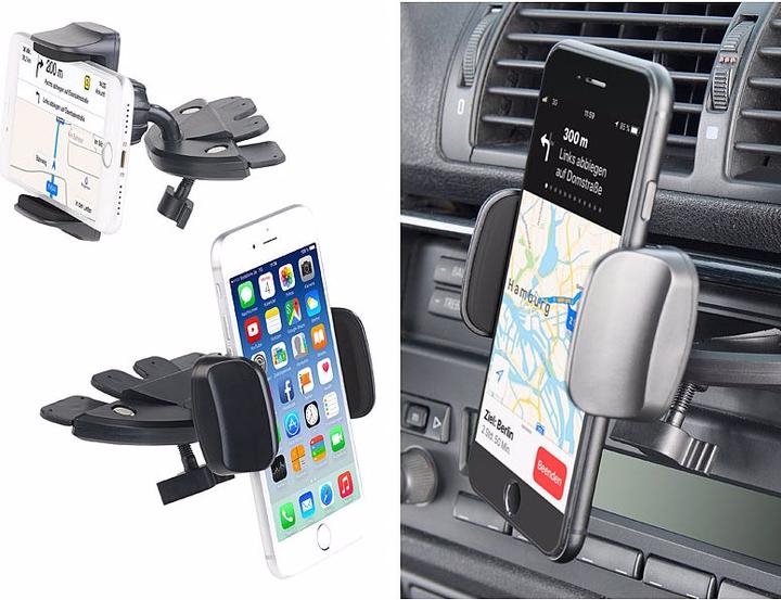 Produktbild Lescars Kfz-Smartphone-Halterung für CD-Laufwerk, mit Kugelgelenk, 60 - 90 mm