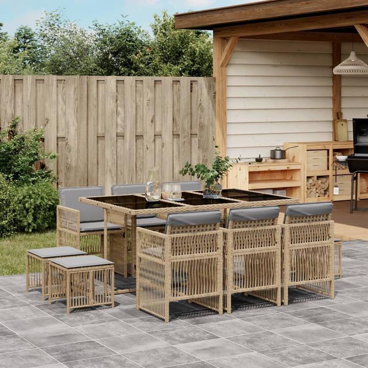 Actual product image VidaXL Garden furniture dining set garden set 11 pcs. beige mix poly rattan (165 cm)