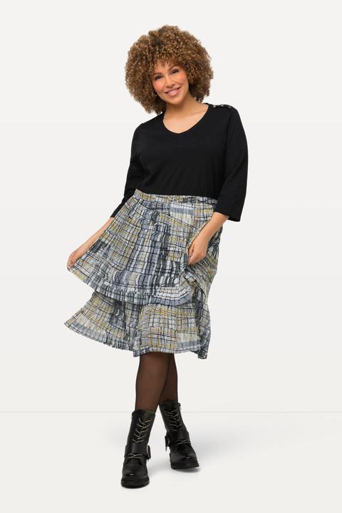 Image du produit Ulla Popken Robe trapèze en jersey, jupe plissée, col en V et manches 3/4 (50, 52)