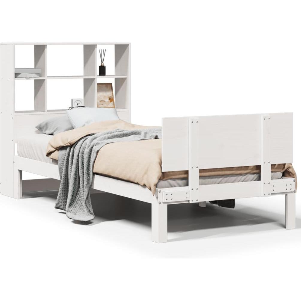 VidaXL, Bett, Massivholzbett Holzbett Bett mit Regal ohne Matratze Weiss 135x190cm (135 x 190 cm)