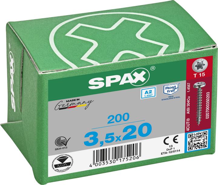Produktbild Spax A2 Halbrundkopf T-Star Plus T15 Vollgewinde (200 Schrauben pro Stück)