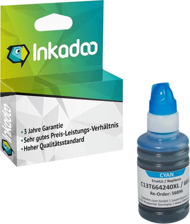 Produktbild Inkadoo Druckerpatronen kompatibel zu Epson C13T664240 / 664 XL Tintenpatrone, cyan Cyan (C)